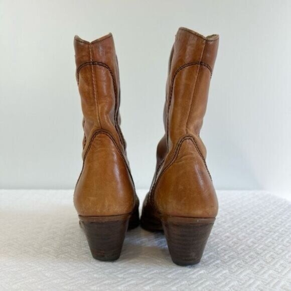 Vintage Made in Romania Womens 6 Tan Brown Leather Cowgirl Western Cowboy Boots - Picture 2 of 16